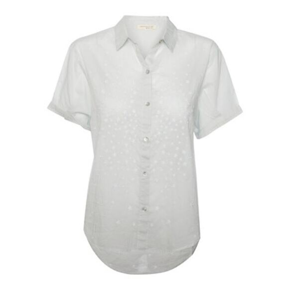 Love Stitch White Star Embroidered Short Sleeve Button Down Sz M - Picture 1 of 12